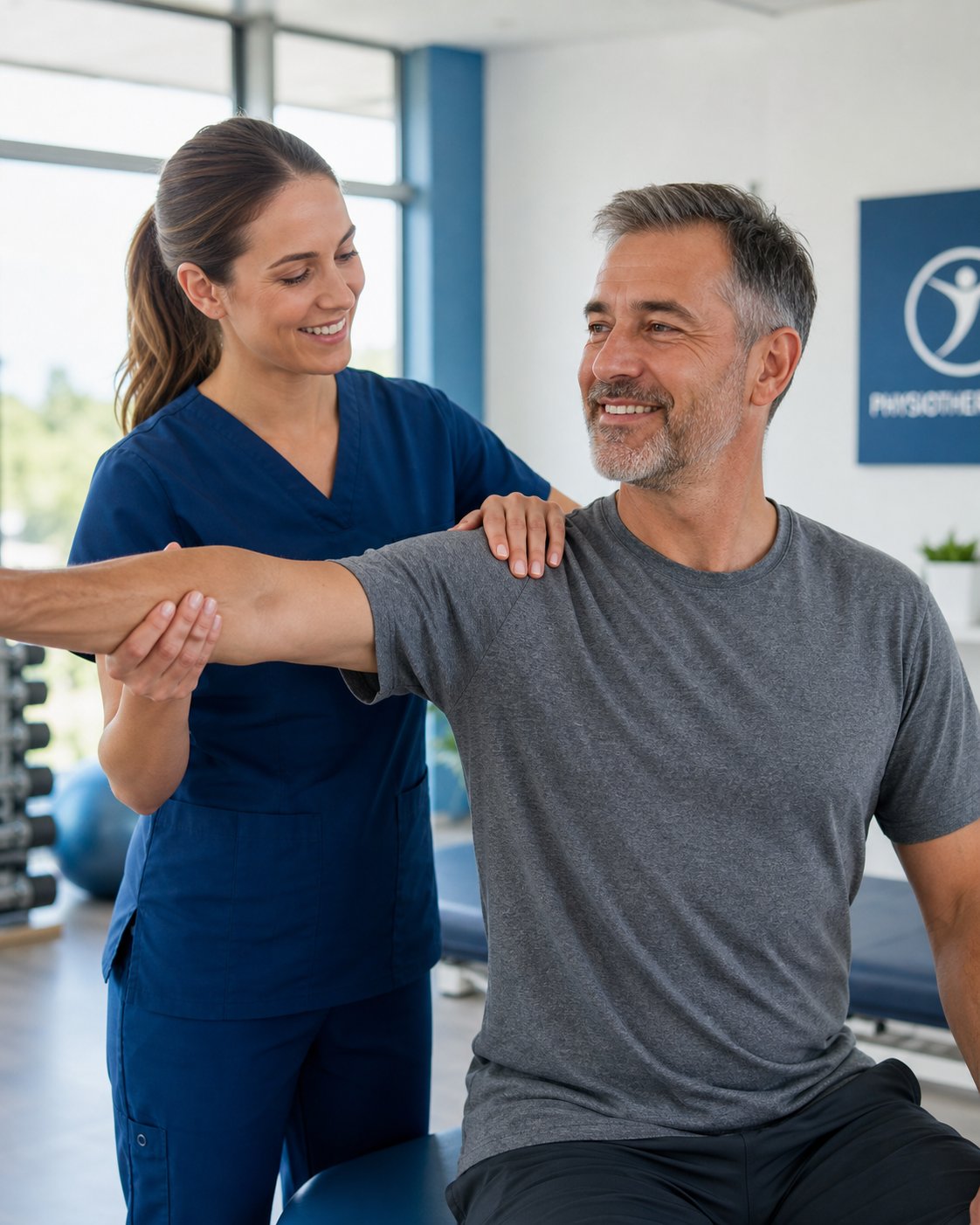 Physiotherapist helping a patient with a shoulder exercise at YourPhysio Brampton in Brampton